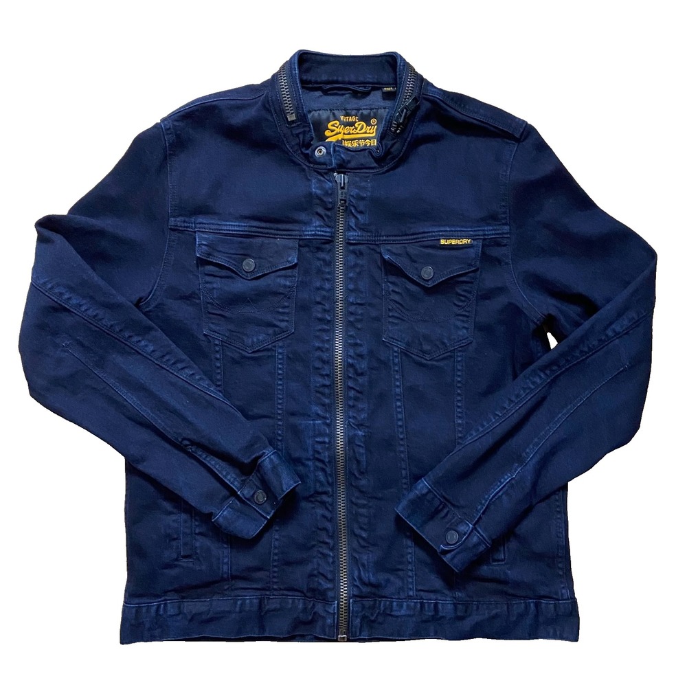 Superdry Mens Black Denim Biker‎ Jacket Size 2XL